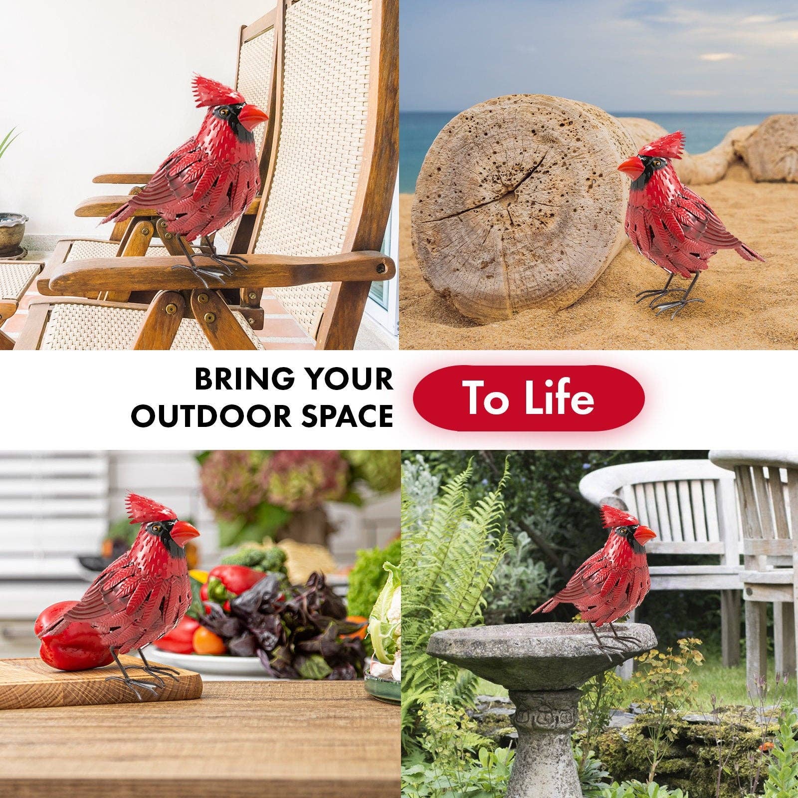 The Wine Savant /  Khen Glassware - Wholesale Sculpture - Cardinal Metal Bird, Garden Yard Sculpture Art- Large4