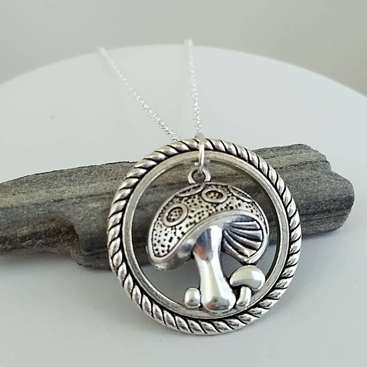 Silver Mushroom Necklace, Nature Necklace, Earthy Necklace for wholesale by Piccadilly Pendants