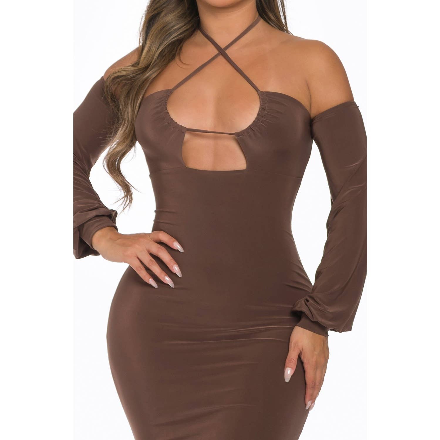 DORCAS – Engroshandel Kjole - Dame – Halter Cross Cut Out Mini Kjole5