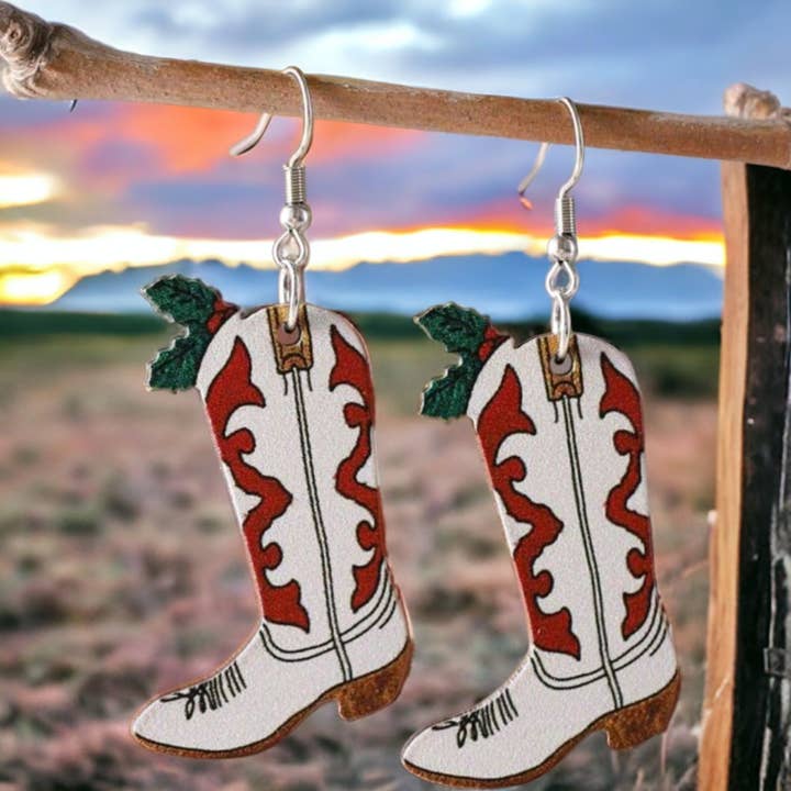 The Bling Barn - Wholesale Dangle Earrings - Western Christmas Cowboy Boots Earrings2
