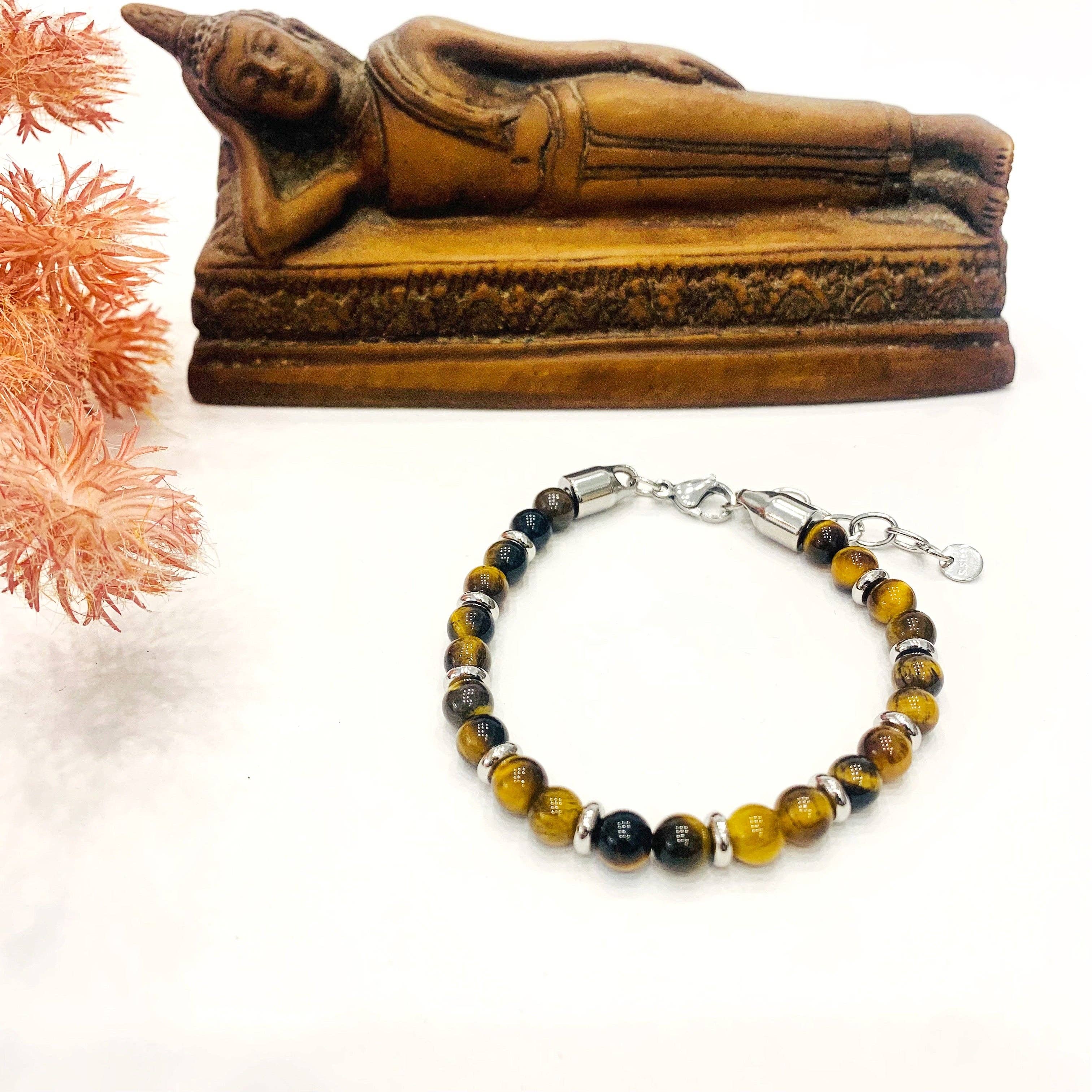 Atisha Spiritual Shop - Venta al por mayor Pulsera de cuentas - SIDDHI ~ Pulsera unisex bicolor de piedra natural dura y acero inoxidable7