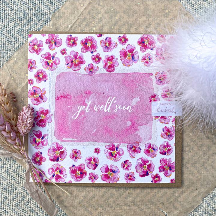 Floral card - Pink Phlox - Get Well Soon for wholesale by Drawn by Rachael