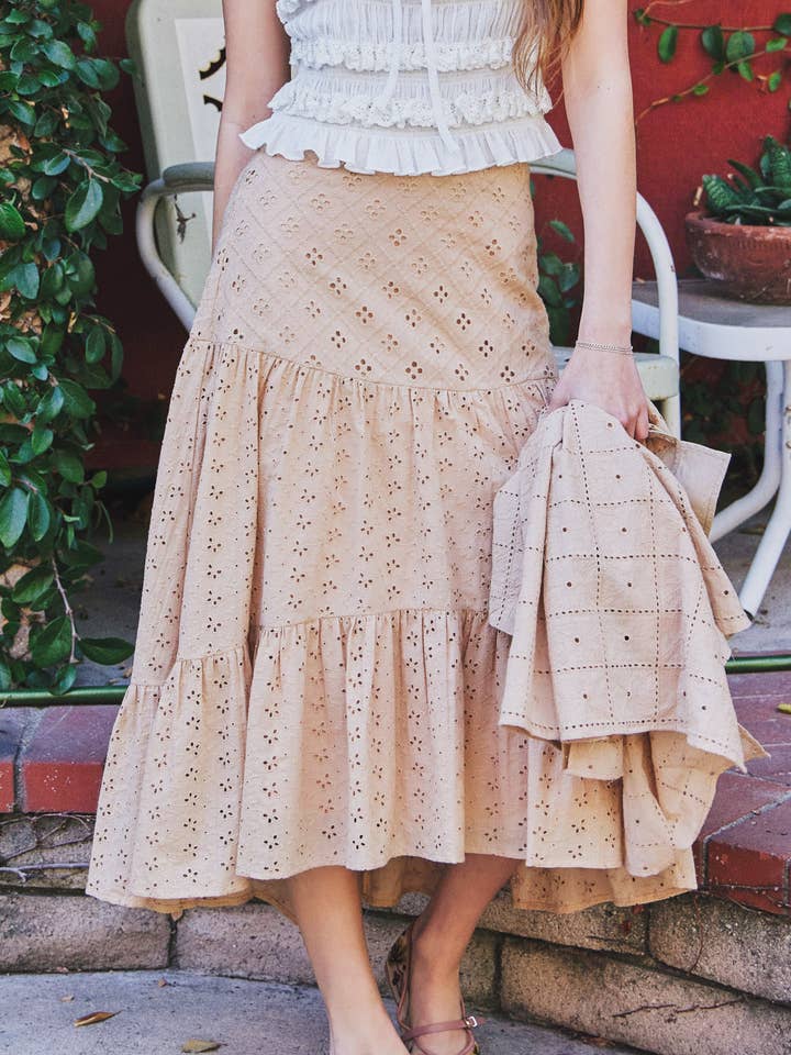 EYELET LACE TIERED SKIRT for wholesale by Mustard Seed