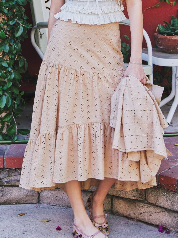 EYELET LACE TIERED SKIRT for wholesale by Mustard Seed