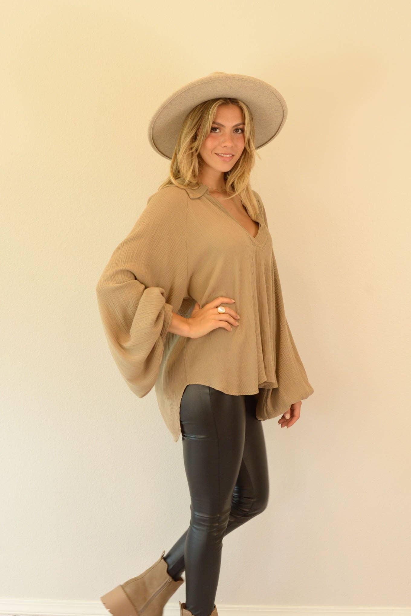 Ambiente - Wholesale Blouse - Women's - WASHED BALLOON BLOUSE-T2309EL741594