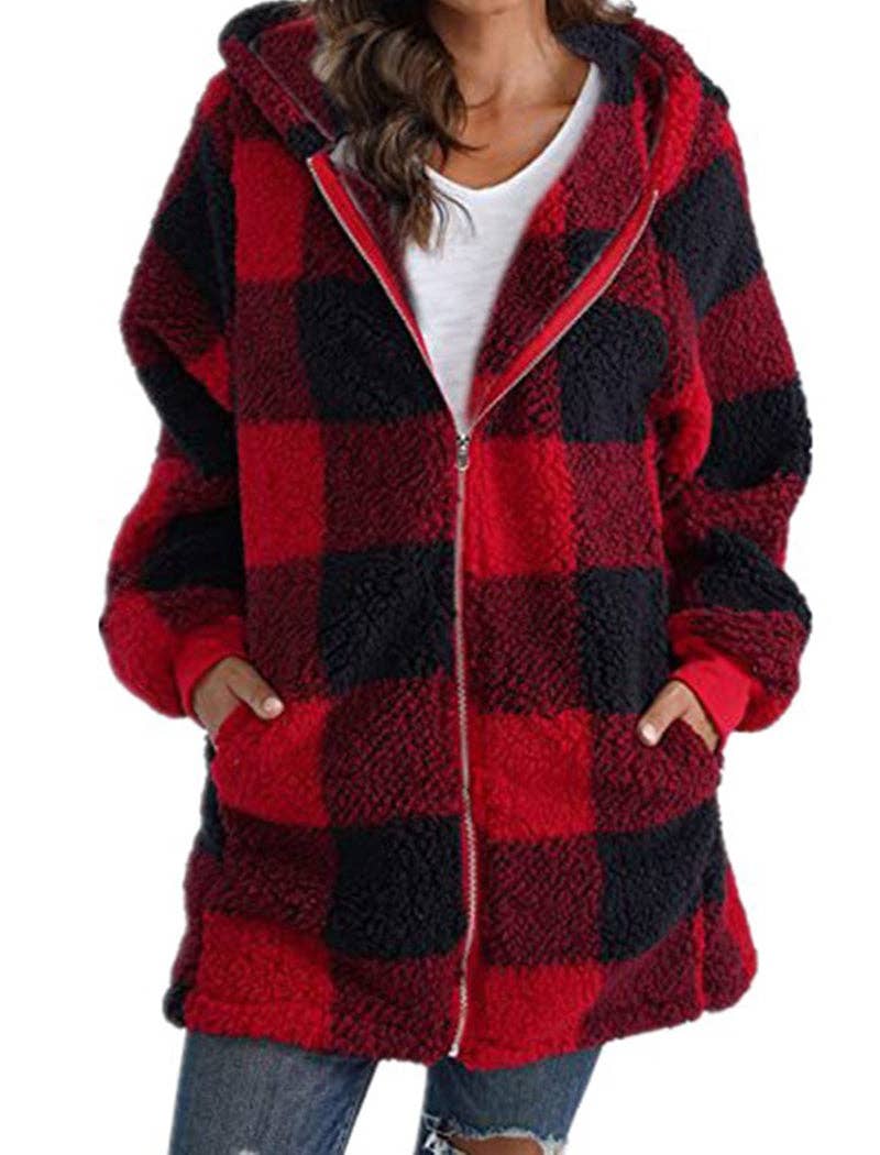 safistyle - Wholesale Jacket - Women's - Oversized Plaid Sherpa Jacket2