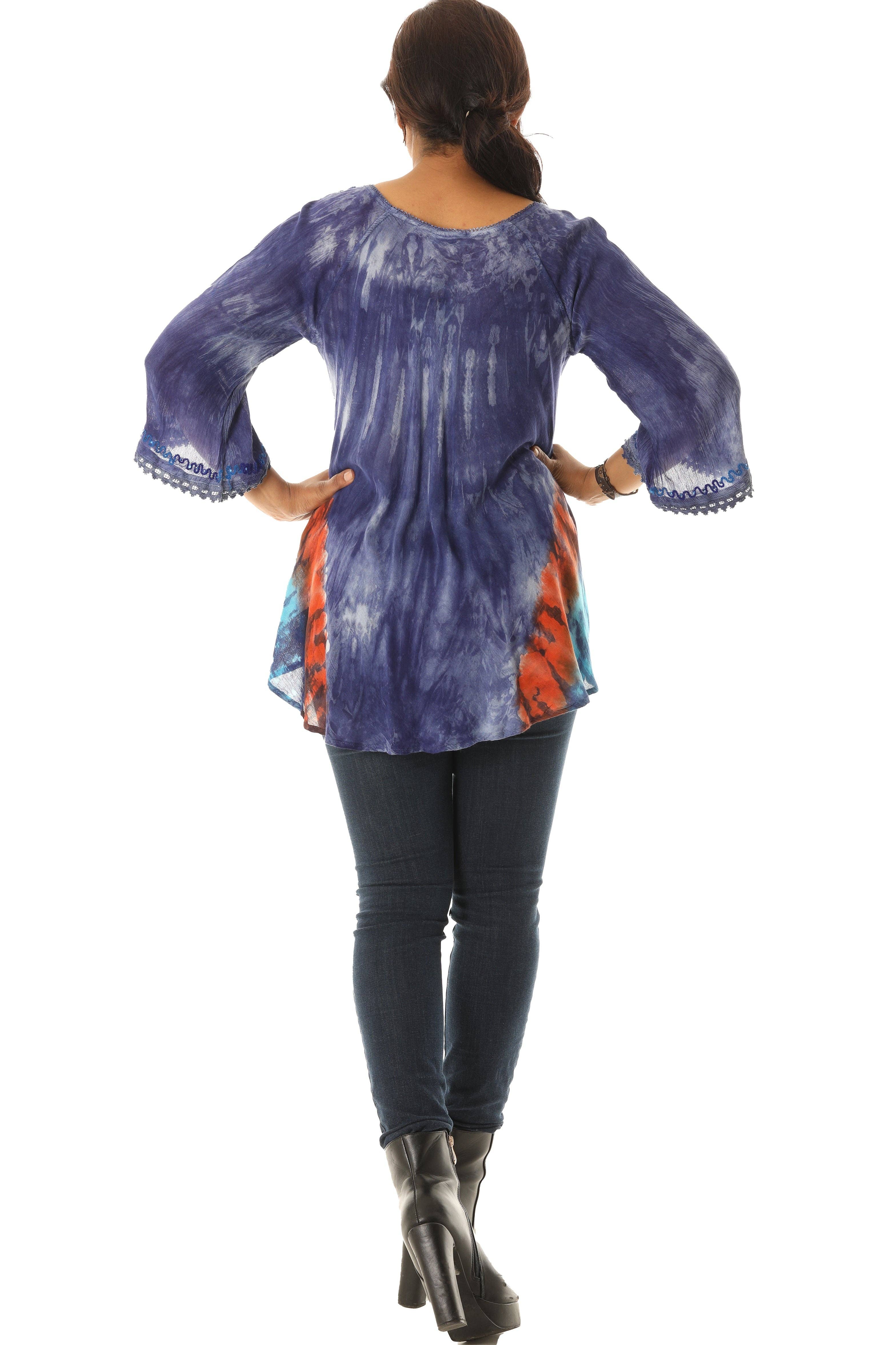 Shoreline Wear. INC - Wholesale Tunic - Women's - Bold Floral Pattern Orange Accent Tie Dye Rayon Tunic4