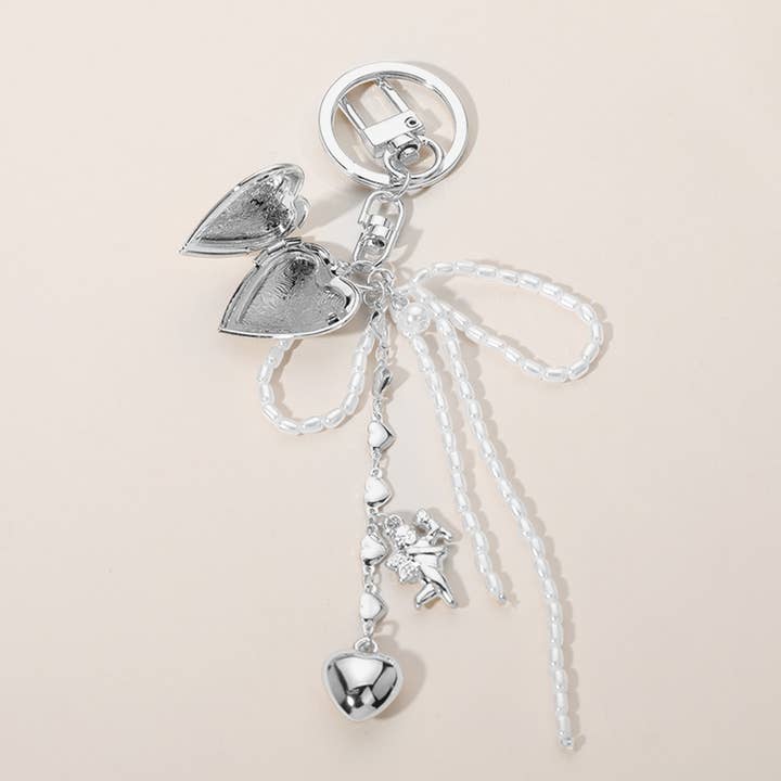 Sensibling Corp. - Wholesale Keychain - Women's - Pearl Beaded Bow Metal Heart Embellished Bag Charm Keychain6