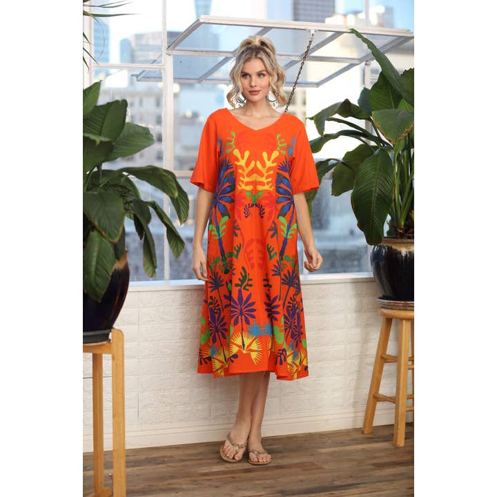KikiSol - Wholesale Dress - Women's - Orange Santa Fe Midi T Dress