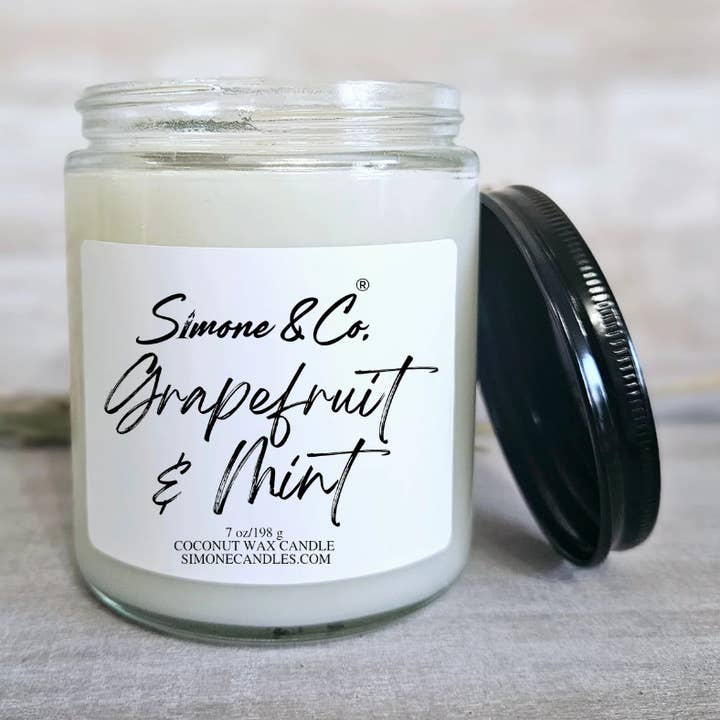 Vela de cera de coco con pomelo y menta, 7 onzas para venta al por mayor de Simone & Co.®️