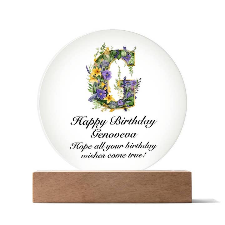 Happy Birthday Genoveva v02 - Circle Acrylic Plaque for wholesale by Unique Gifts Store