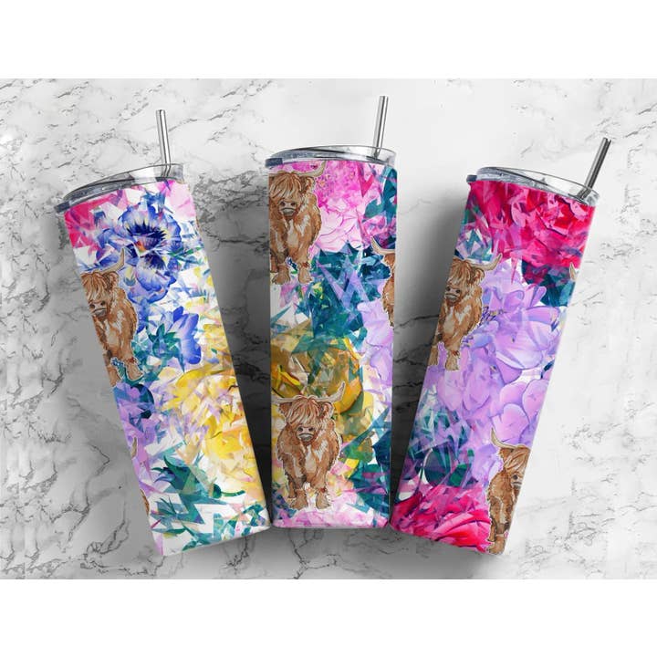 Highland Cow Magenta & Purple Tumbler for wholesale by Charm Boutique & Designs