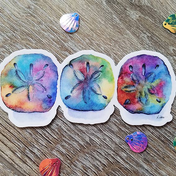 Rainbow Sand Dollars Weatherproof Sticker for wholesale by RJonesArtist
