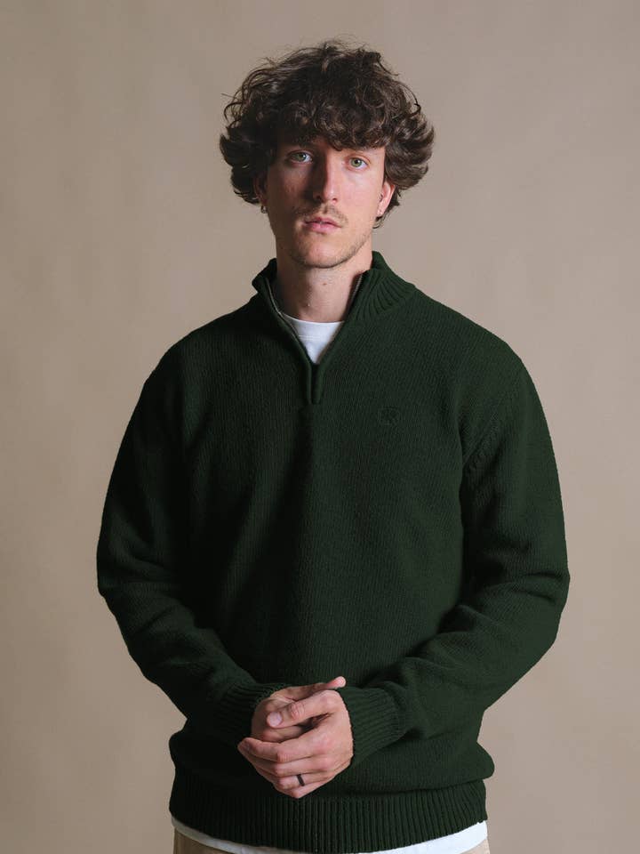 Bernia Quarter Zip Knit Forest for wholesale by Trendsplant Clothing