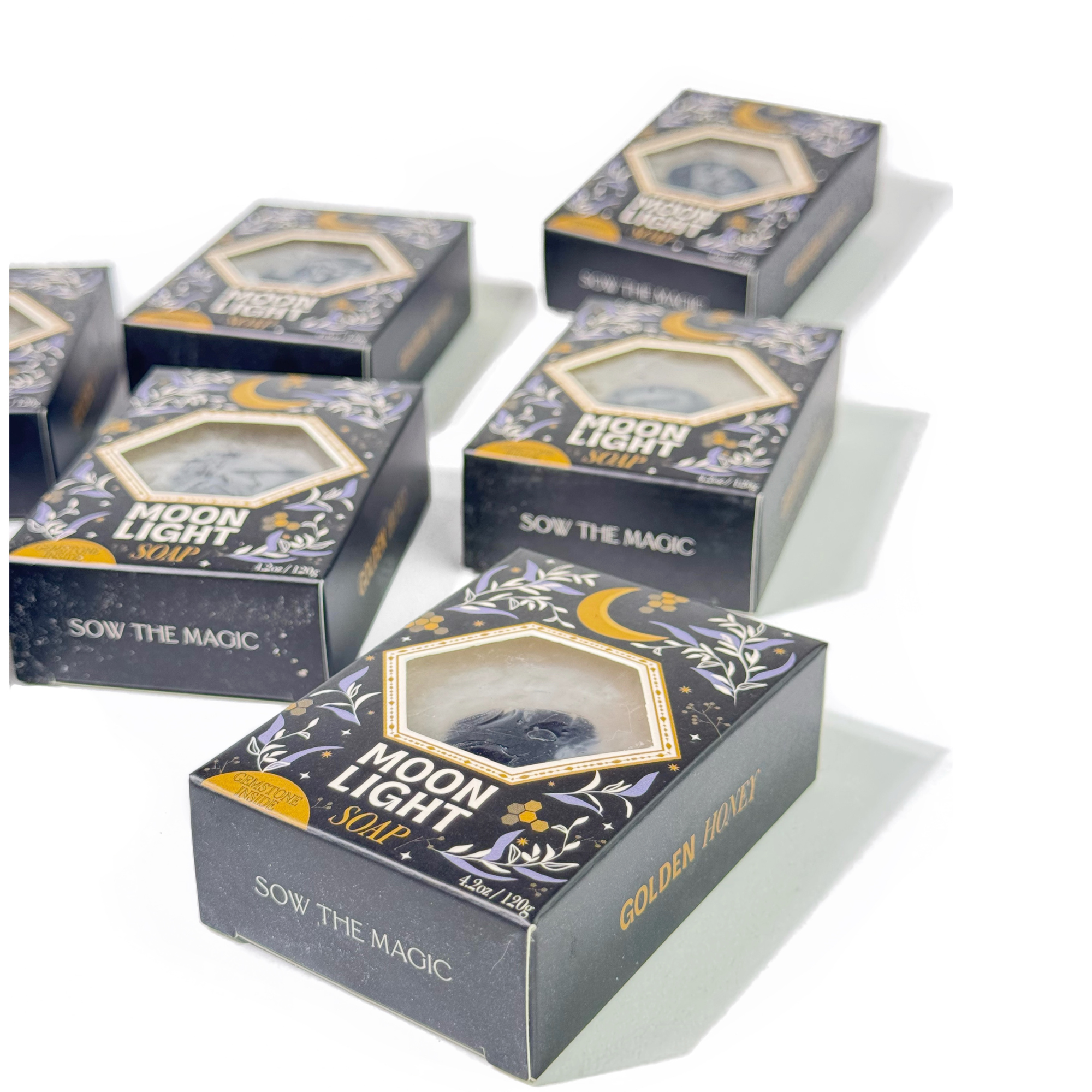 Sow the Magic – Großhandel Feste Seife – Mondlicht-Edelstein-Seife in Goldener Honig mit Obsidian2