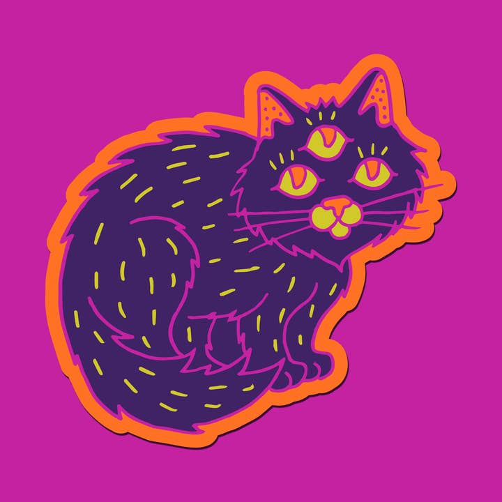 Three Eyed Black Cat Sticker for wholesale by Claire Morales