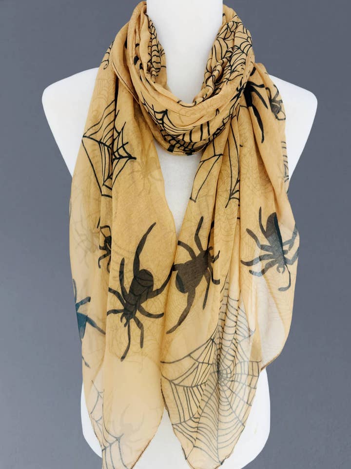 JC0711-123 Mustard-Black Spider & Web Scarf for wholesale by JC Sunny Fashion