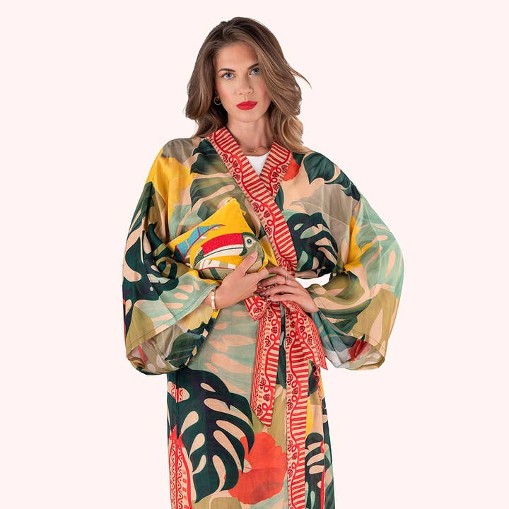 Green *SS26* Kimono Gown - Exotic Leaves for wholesale on Faire5