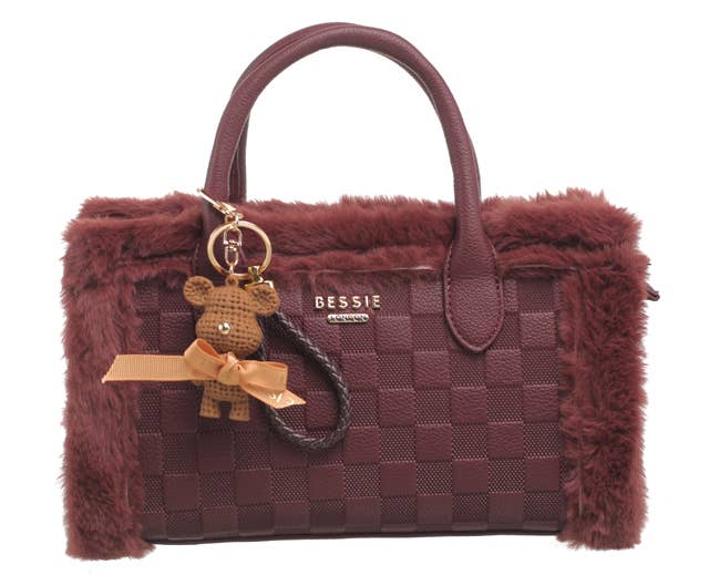 Bessie London - Wholesale Top Handle Bag - Women's - TEDDY FURRY BARREL BAG14