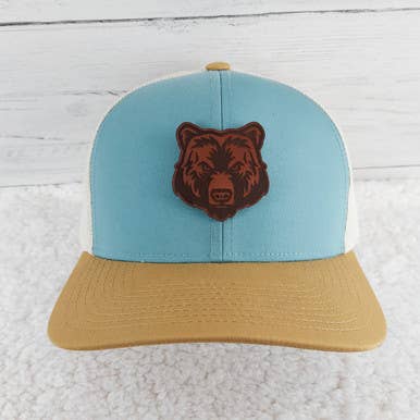 Bear Mascot Leather Hat Patch for wholesale by Trendy Transfers