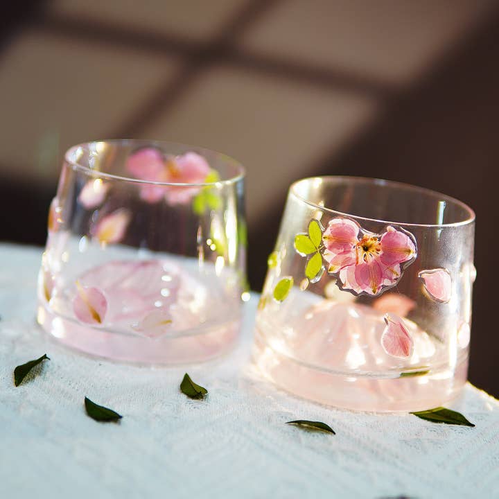 Verre à whisky Premium Fuji Mountain avec vraie fleur pour la vente par Effiliving