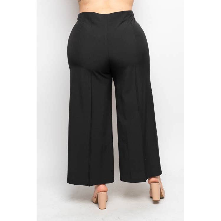 Black PLUS SIZE DRESSY WIDE LEG CROPPED PANTS for wholesale on Faire1