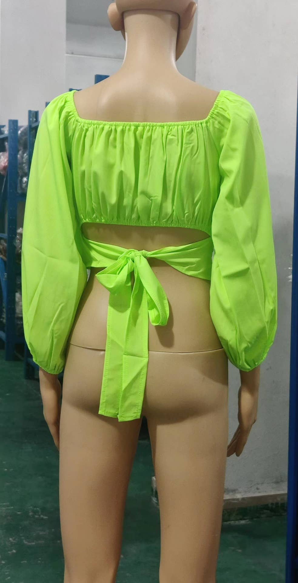 HIDDENBRAND - Wholesale Blouse - Women's - Crop Top Balloon Sleeve Straight-Neck Shirt21