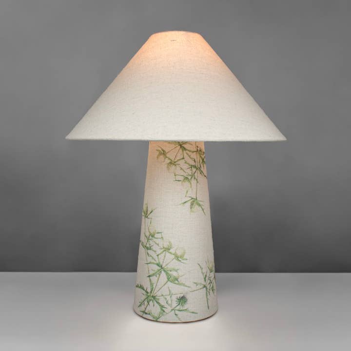 L. GLOW Home - Wholesale Accent/Desk Lamp - Green Thistles | Fabric Lamp | With Cone Shade | 43cm0