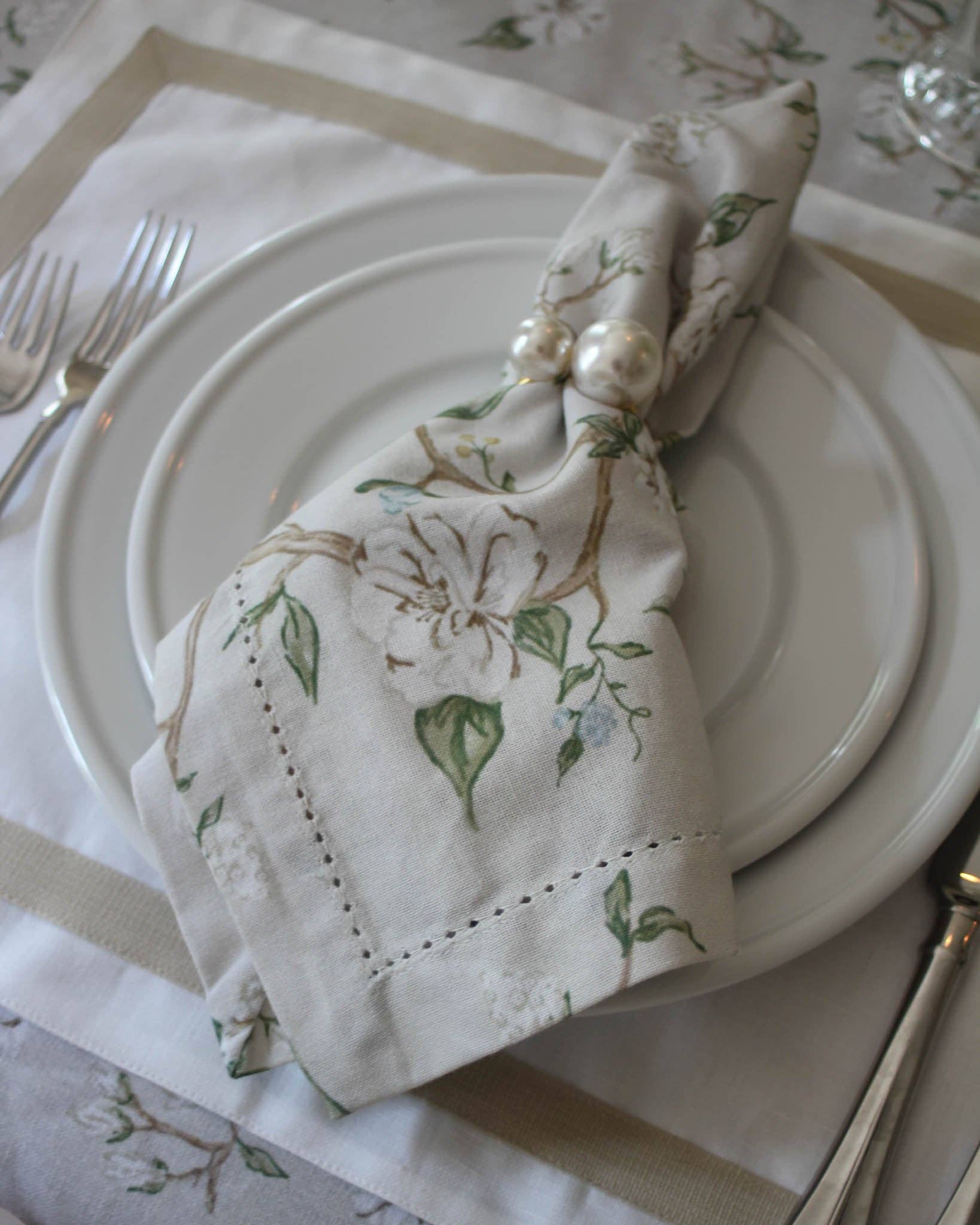 Camellia Floral Dinner Napkins, Set of Four for wholesale on Faire