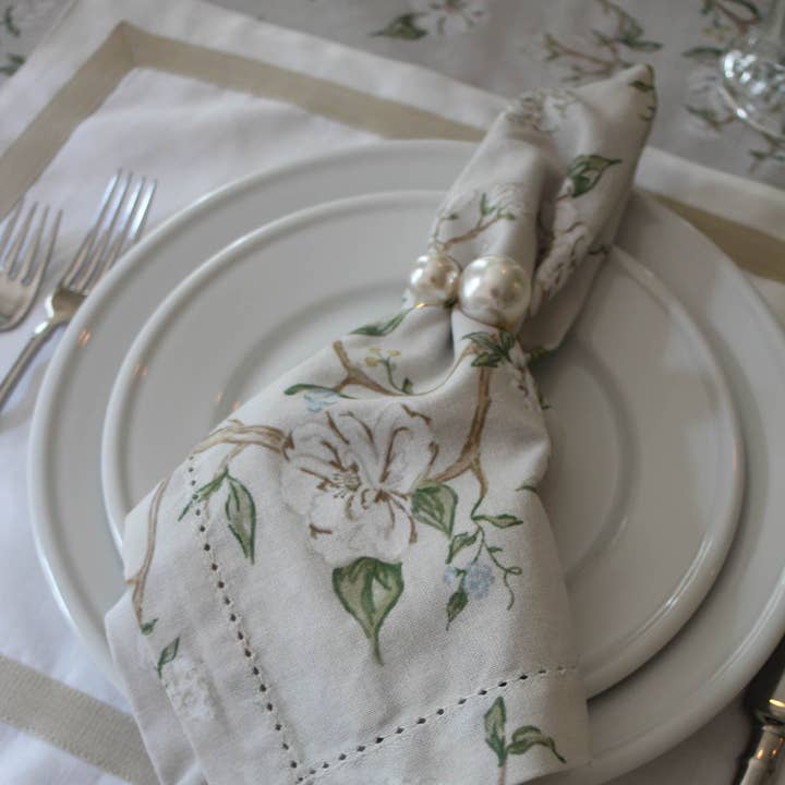 Camellia Floral Dinner Napkins, Set of Four  for wholesale on Faire0