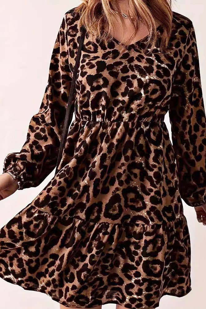 Brown Leopard Splicing Dress ZK2180 for wholesale on Faire1