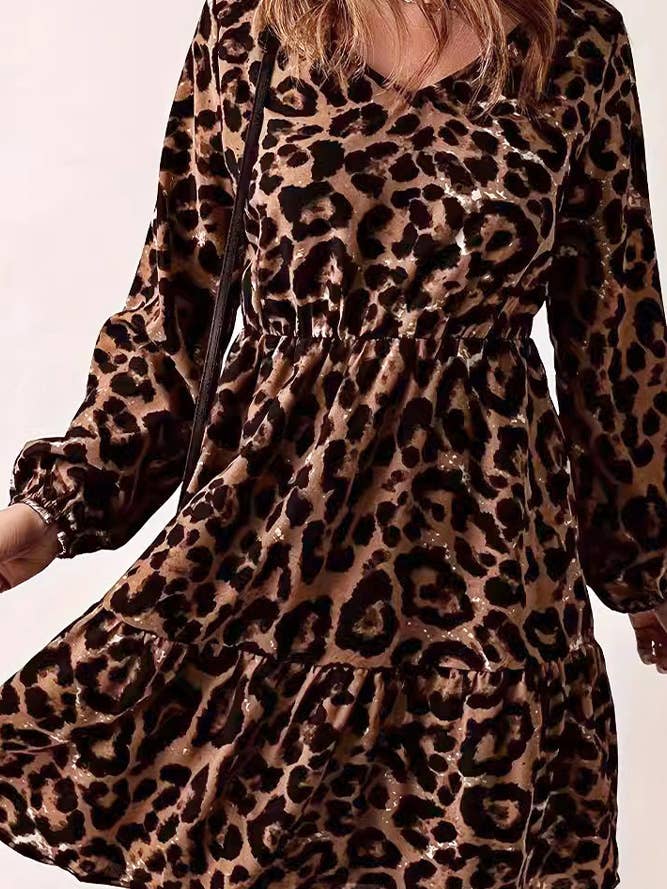 Brown Leopard Splicing Dress ZK2180 for wholesale on Faire1