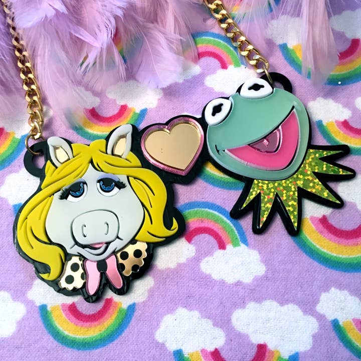 I'm Your Present - Wholesale Pendant/Charm Necklace - Miss Piggy Loves Kermit Laser Cut Acrylic Necklace