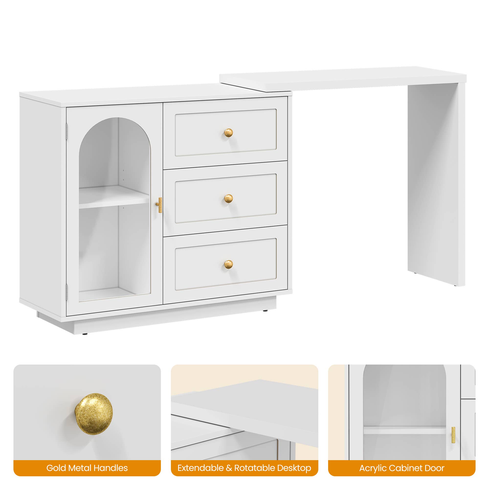 Heynemo - Wholesale Bedroom Furniture - 59” Large Extendable Makeup Vanity Desk, Corner Vanity Table8