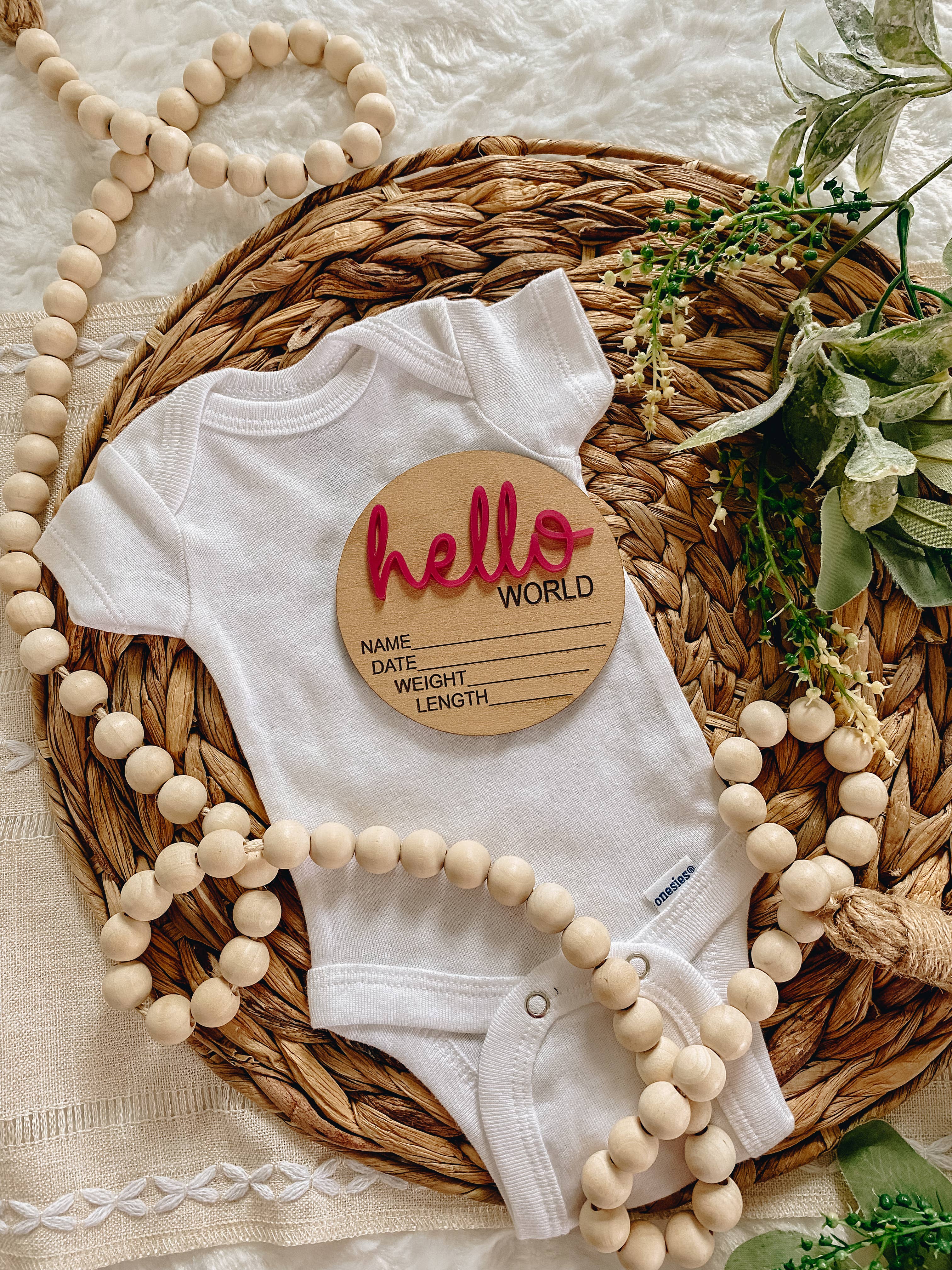 Claire and Bella - Wholesale Milestone Art/Keepsake - Kids & Baby - Hello World Birth Stat Announcement Wood Disc - Layered 3D1