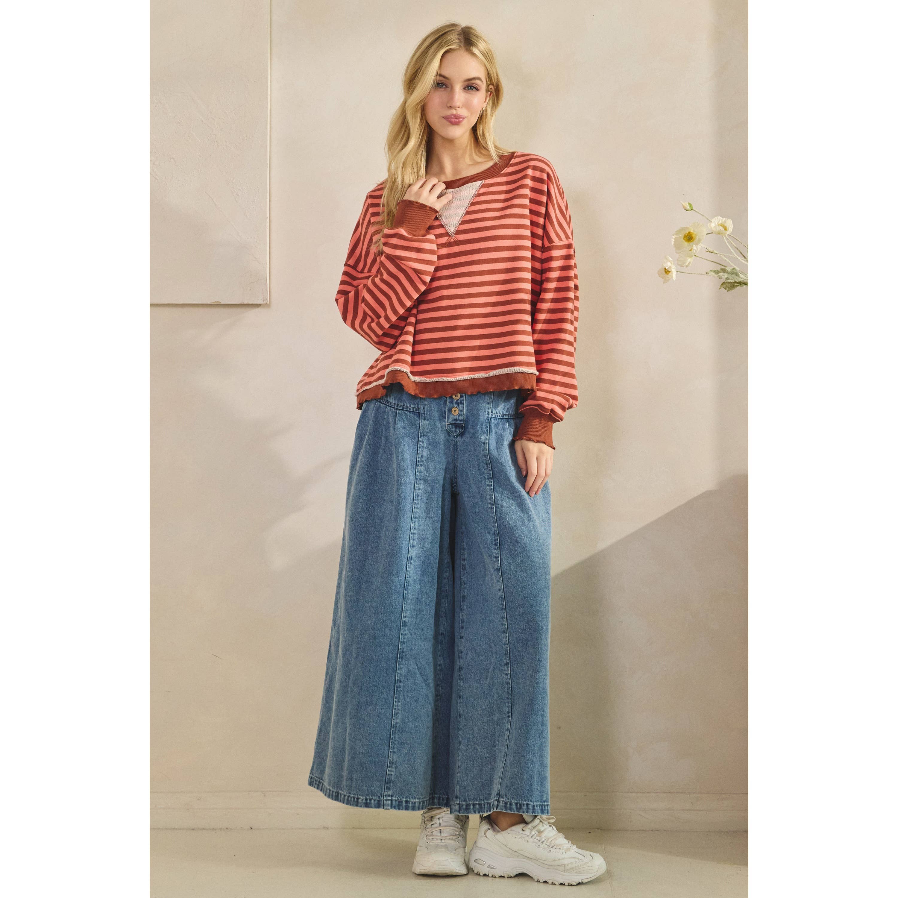 Veveret - Wholesale Tunic - Women's - Cropped Striped French Terry Top31