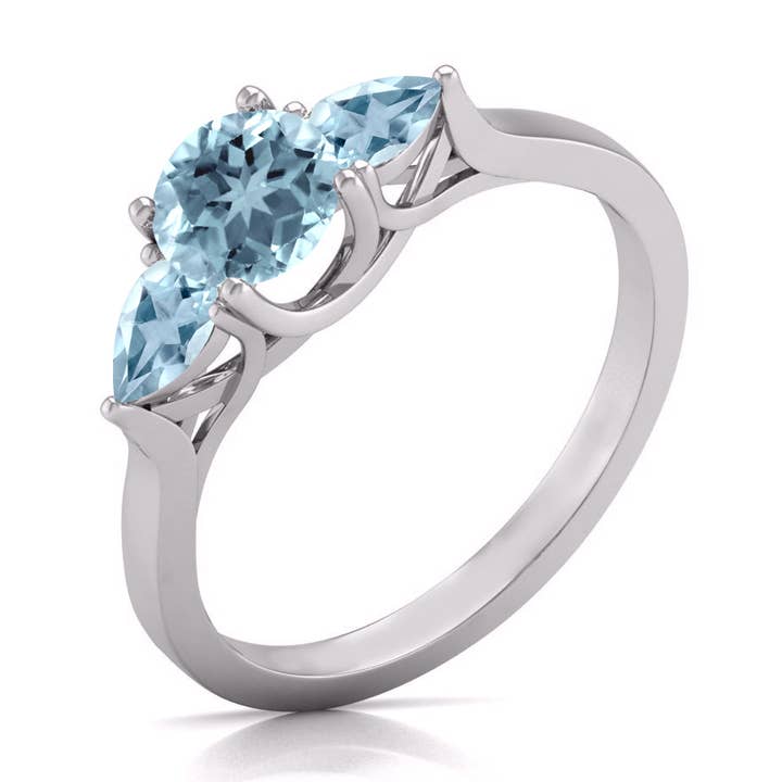 Anel de três pedras preciosas redondo e em forma de pêra em ouro 14K por atacado de TimeLe$$ Classics