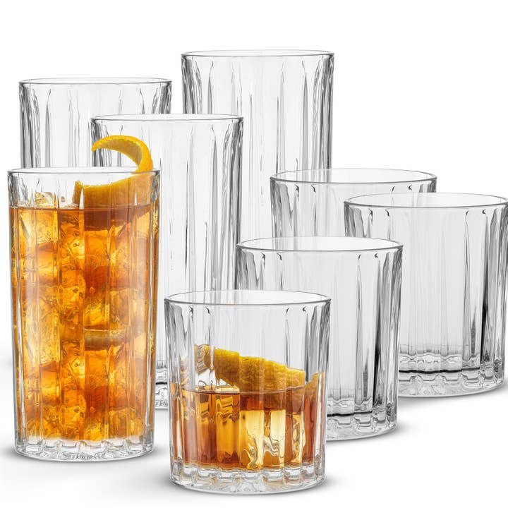 JoyJolt - Wholesale Cocktail/Liquor Glass - Alina 8 Piece Ribbed Glass Drinkware Set