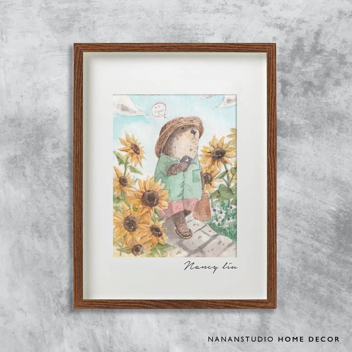 Mr. Otter With Girasoli | Pittura ad acquerello, Arte murale per la vendita all'ingrosso da parte di NananStudio
