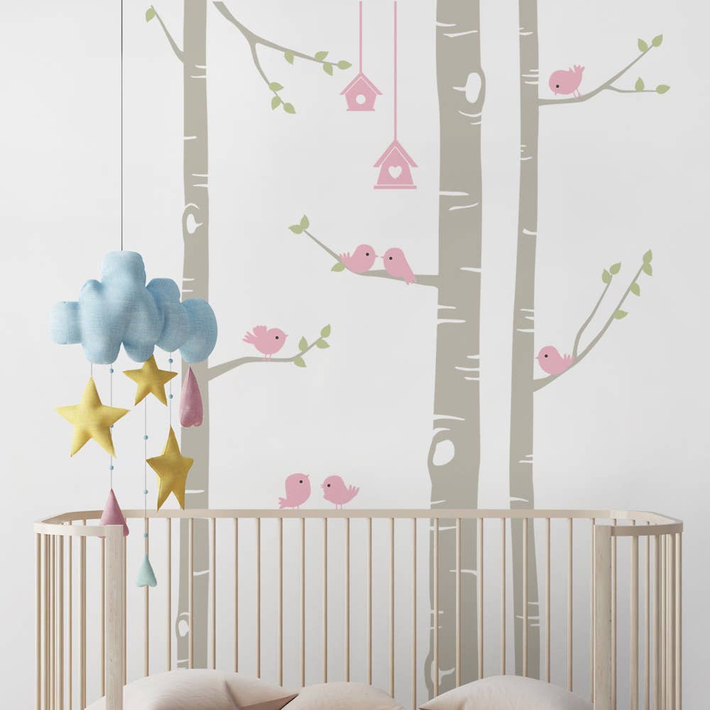 Simple Shapes - Wholesale Wall Decal/Stickers - Birch Tree with Birds Wall Decal0