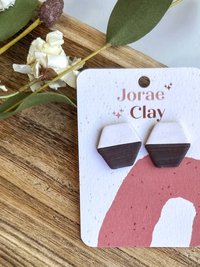 Rose Gold + Brown Clay Earring for wholesale by Maude West Company