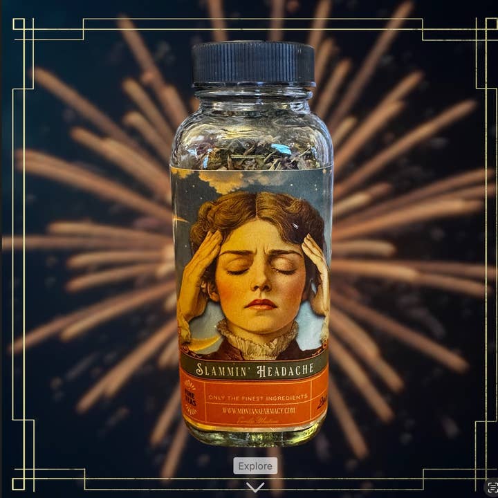 Montana Farmacy - Wholesale Loose tea - Slammin' Headache Loose Leaf Tea glass jar supports head pai2