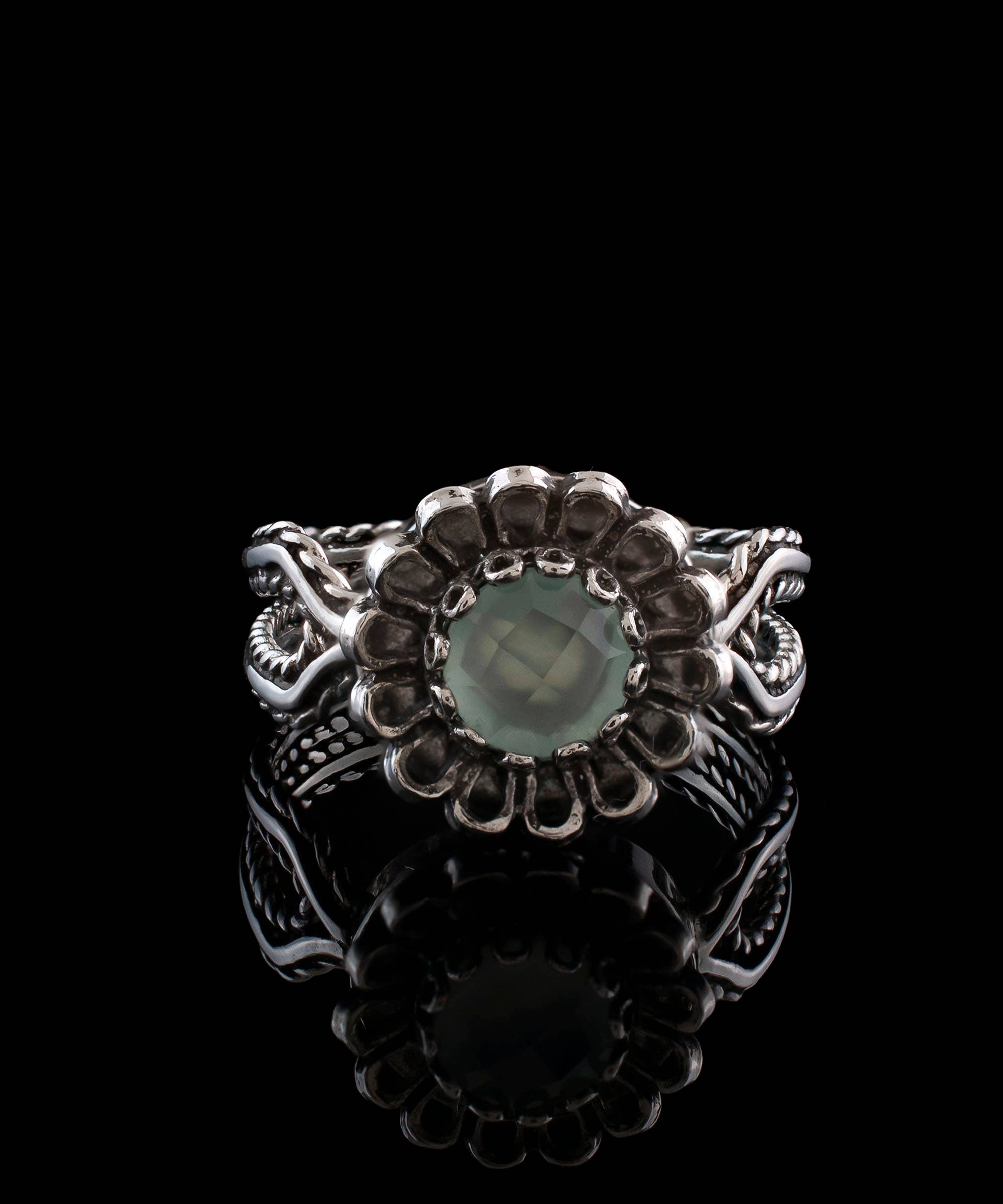 Filigranist Jewelry - Vente Bague de cocktail/de cérémonie - Bague en argent pour femme avec pierre précieuse en calcédoine aqua délicate2