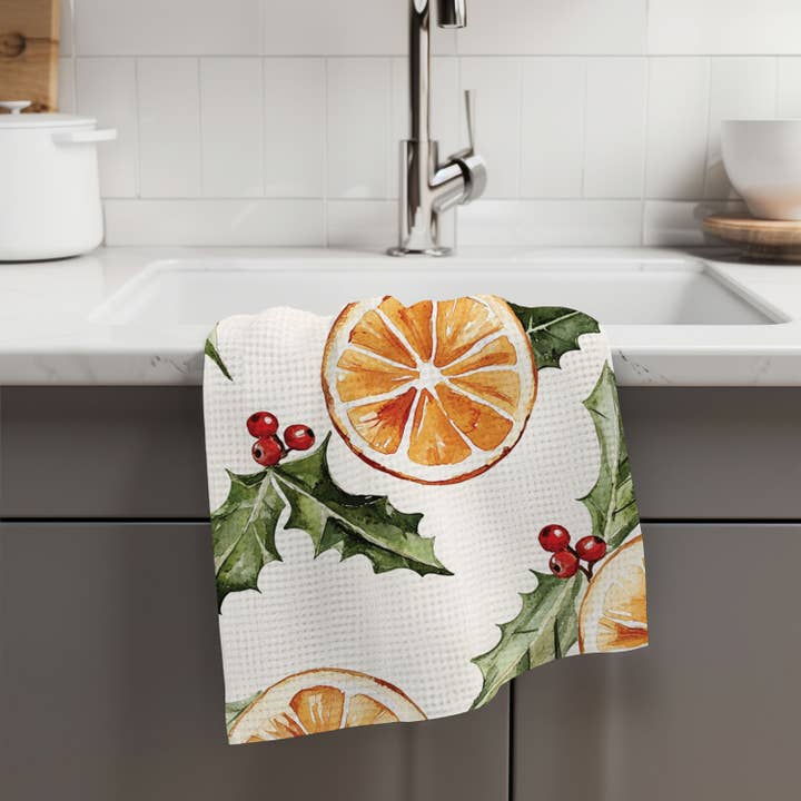 Canary Road - Wholesale Tea Towel - Christmas Orange Berry Mistletoe Towel Waffle Holiday Decor2
