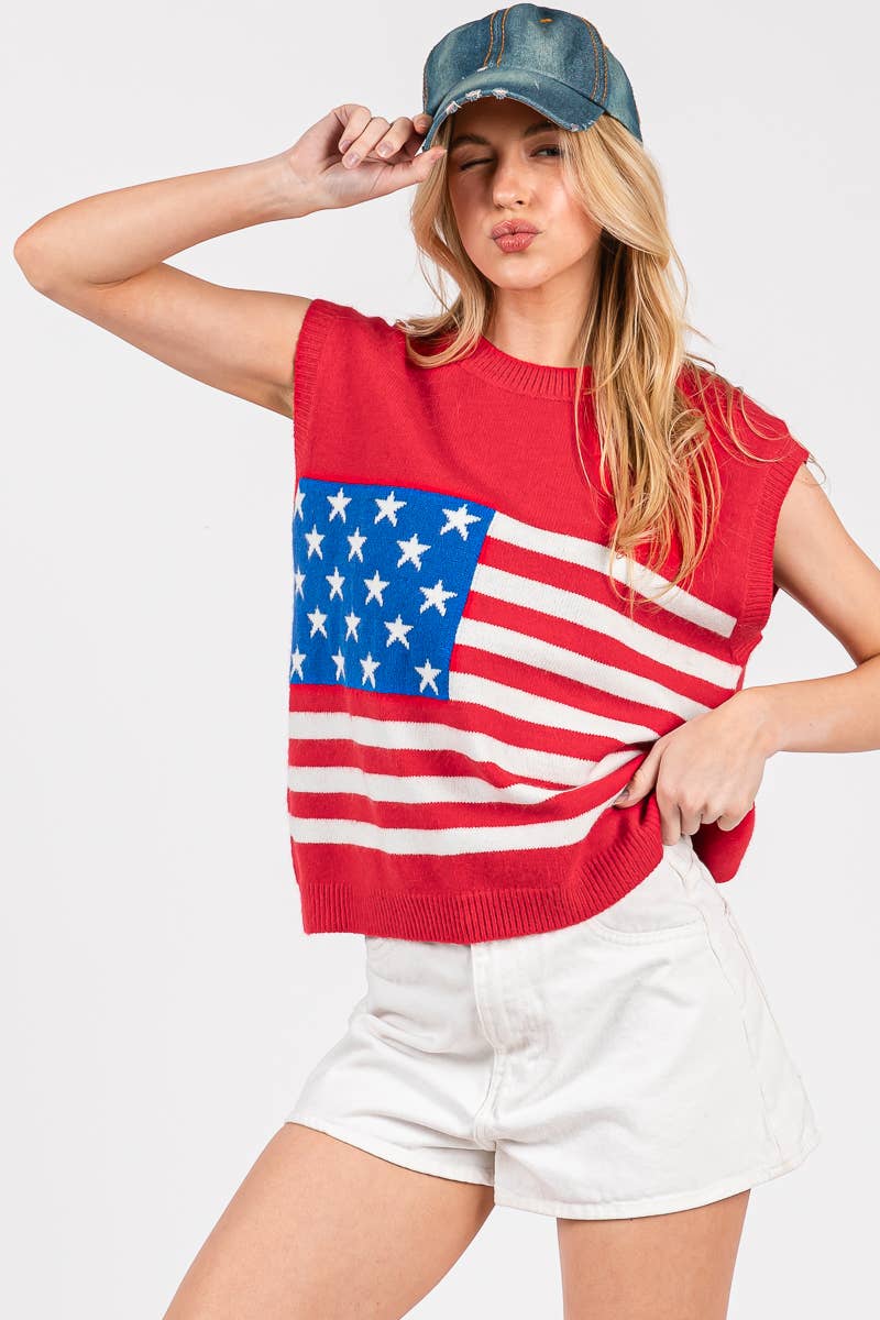 Sewn and Seen - Vendita all'ingrosso Maglione smanicato - Donna - GILET CON BANDIERA AMERICANA DEL 4 LUGLIO1