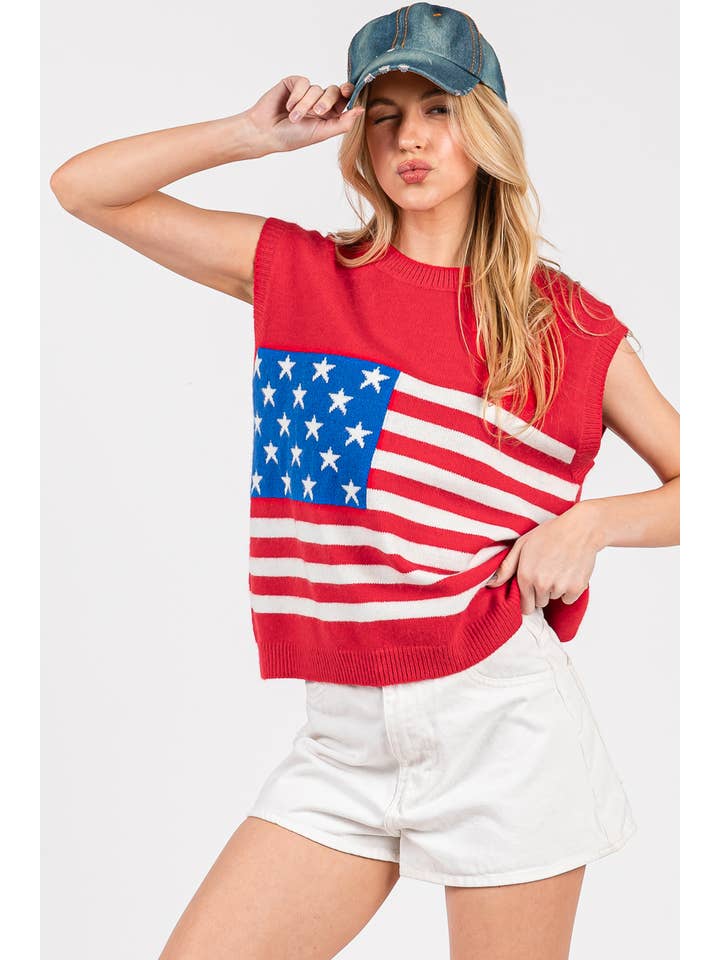 Sewn and Seen – Großhandel Pullunder – Damen – AMERIKANISCHE FLAGGE PULLOVERWESTE ZUM 4. JULI1