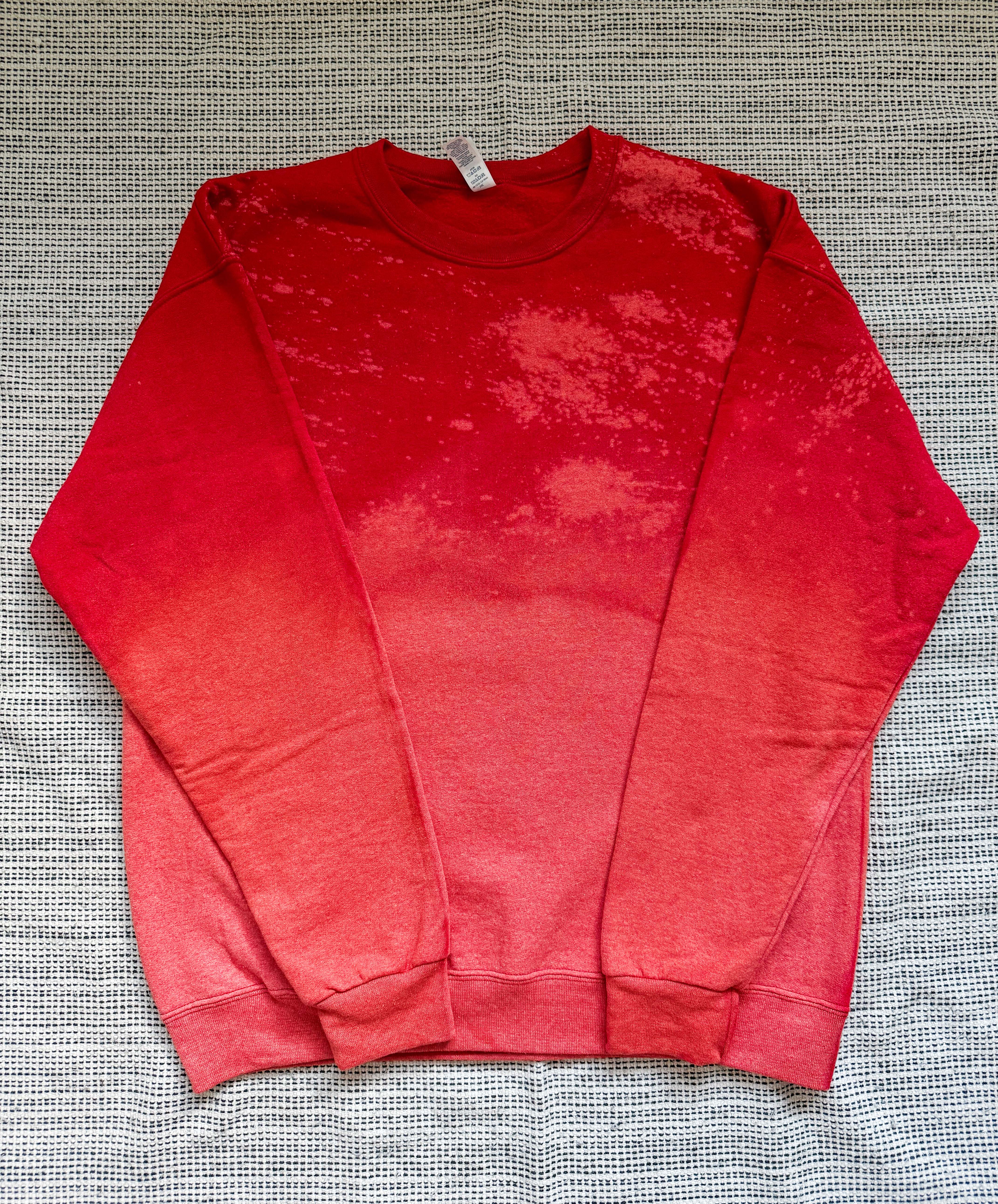 Salty Ocean Crew - Wholesale Sweatshirt - Women's - Red Reverse Ombre Tie Dye Bleached Sweatshirt 1