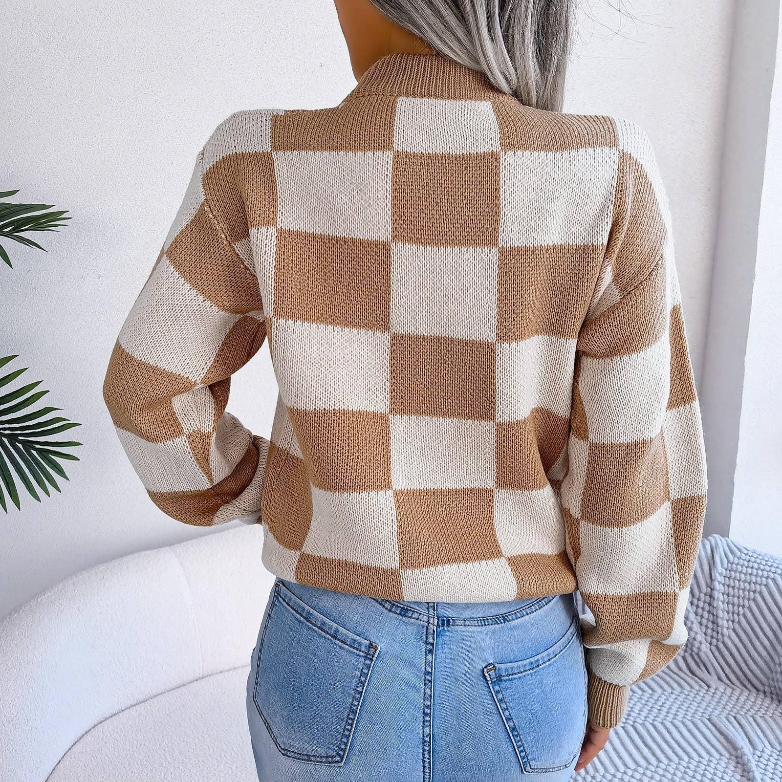 Hope & Sunshine - Wholesale Knit Sweater - Women's - Colorblock Plaid Knit Sweater For Women12