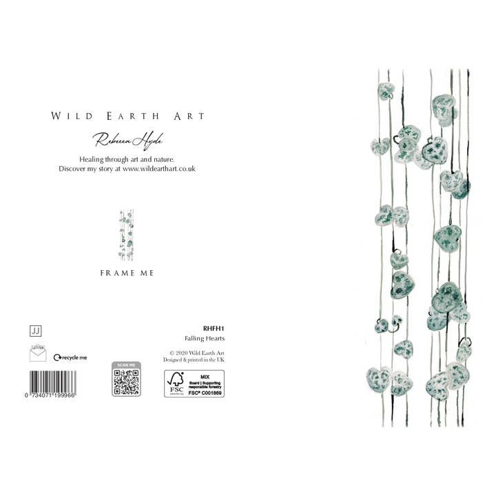 Falling Hearts Watercolour Greeting Card by Rebecca Hyde for wholesale by Wild Earth Art