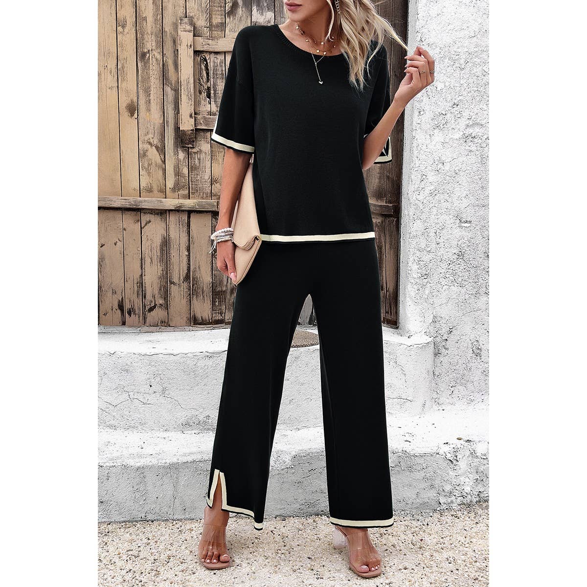 Supreme Fashion - Wholesale Top & Pant Set (NOT Loungewear) - Women's - Two Pieces Outfits Knit Short Sleeve Wide Leg Lounge Sets12